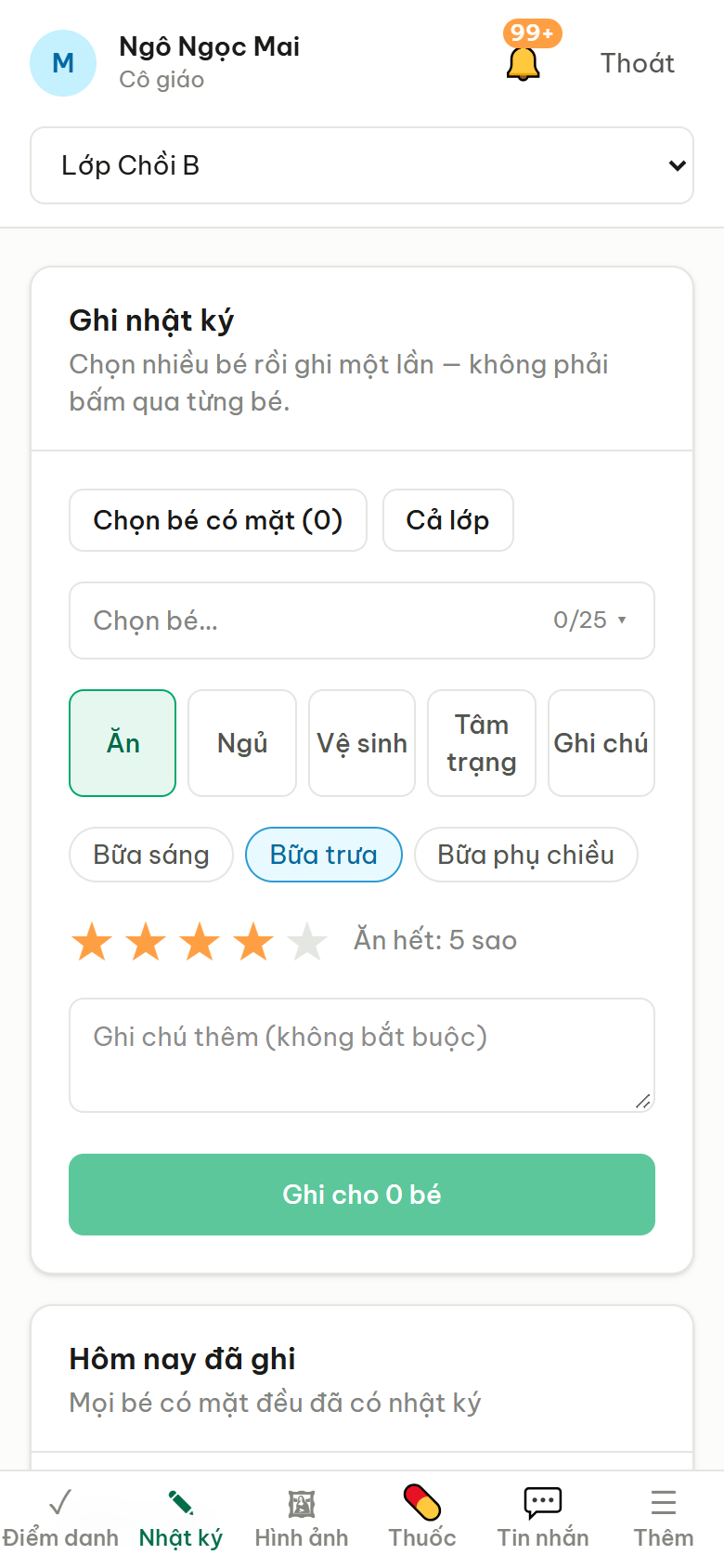 Nhật ký sinh hoạt của lớp